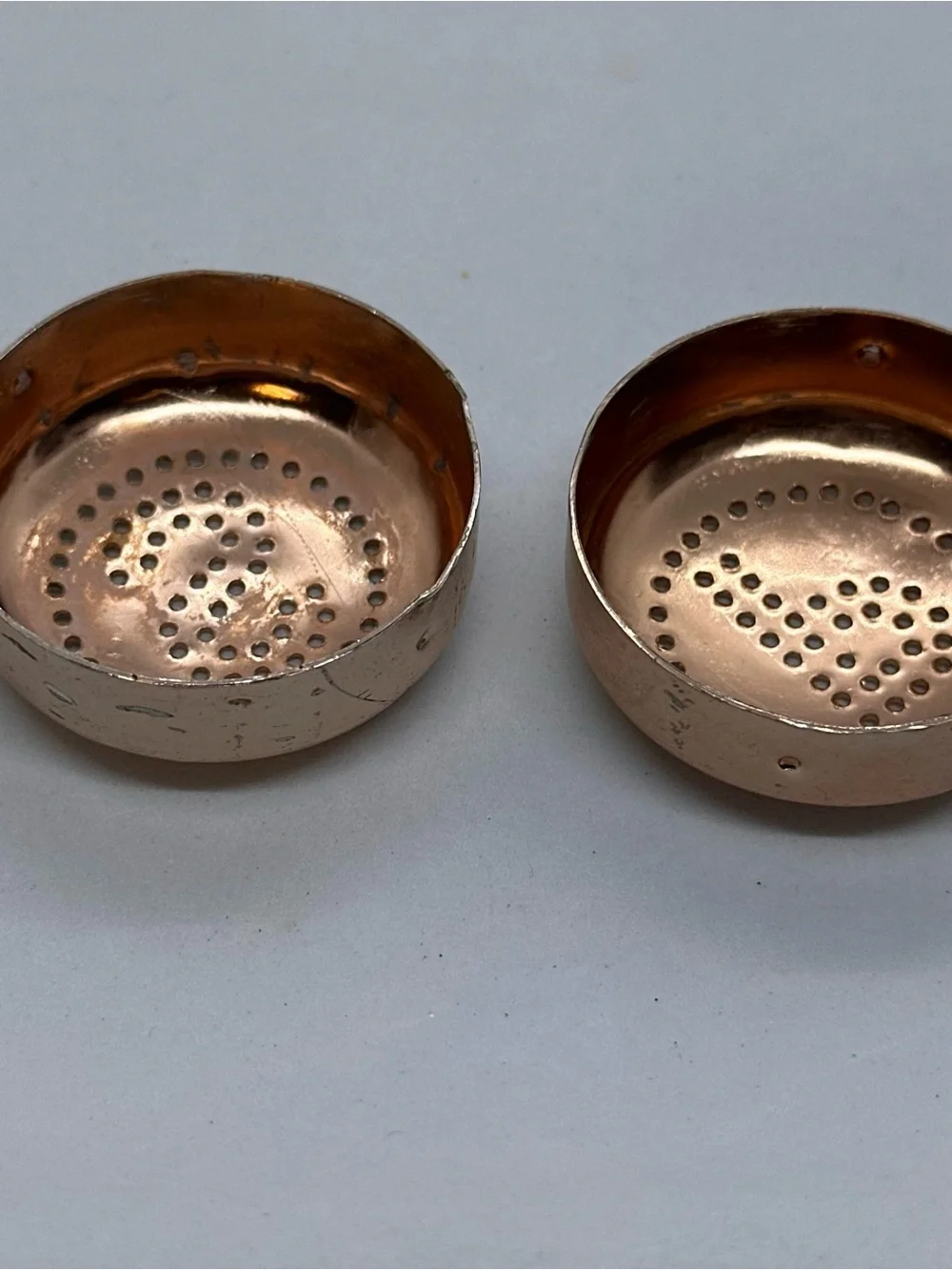 Vintage Spun  Aluminum Salt and Pepper Shakers with Copper-tone Lids Hong Kong